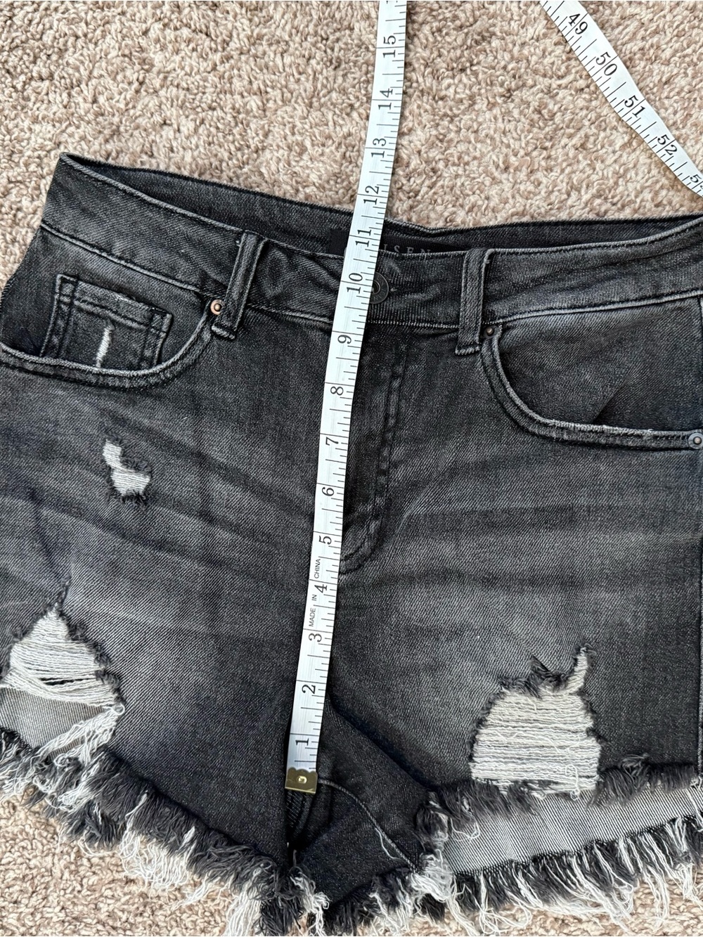 RISEN Women's High Rise Black Distressed Denim Shorts - Picture 3 of 6